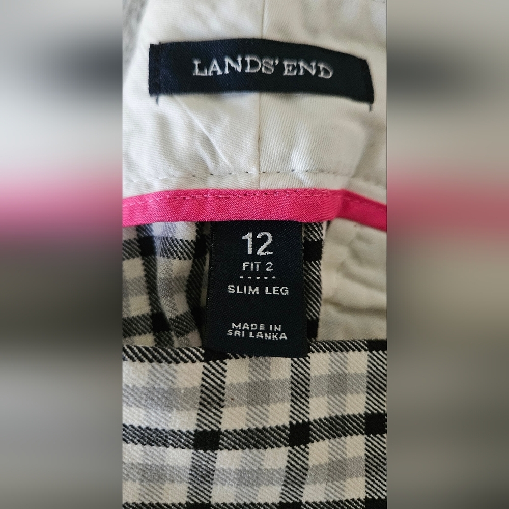 Lands’ End Women’s Plaid Pants Size 12 Fit 2 Slim Leg Black White. - Picture 4 of 4